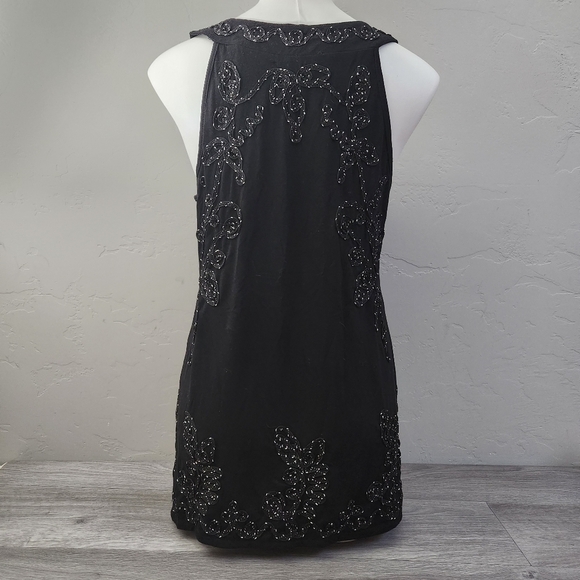 Lauren Michelle Black Top Size L‎ Embroidered Floral Swirl Keyhole Boat Neckline - Picture 2 of 13